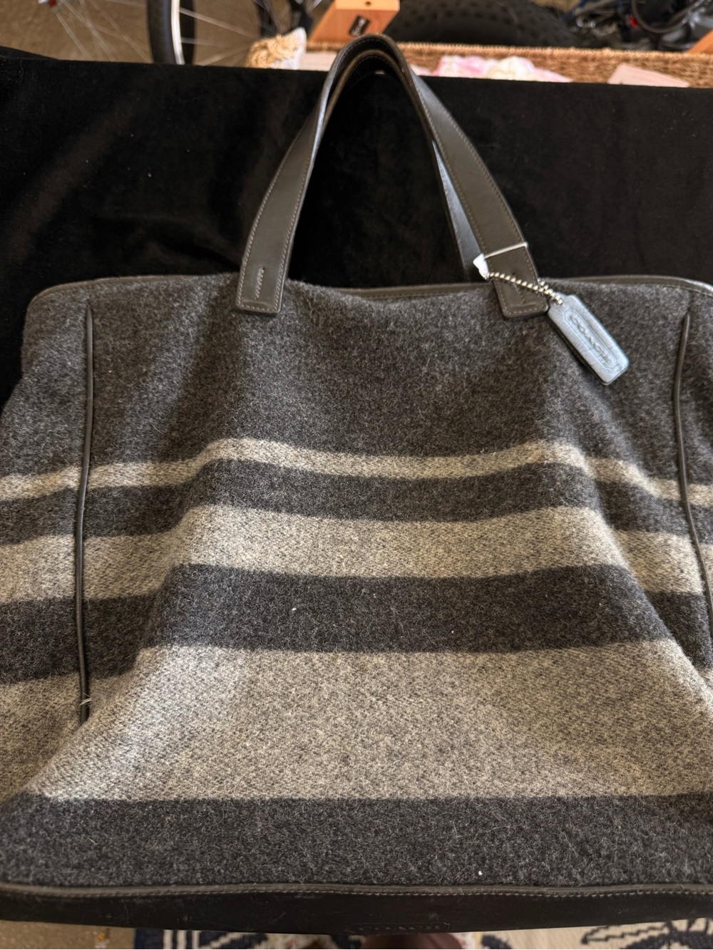 Coach Gray & Charcoal Striped Wool Tote